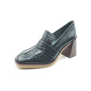 Vince Camuto Ezerna Croc Leather Loafer Heels Womens Green Block Heel 7.5M EU 38